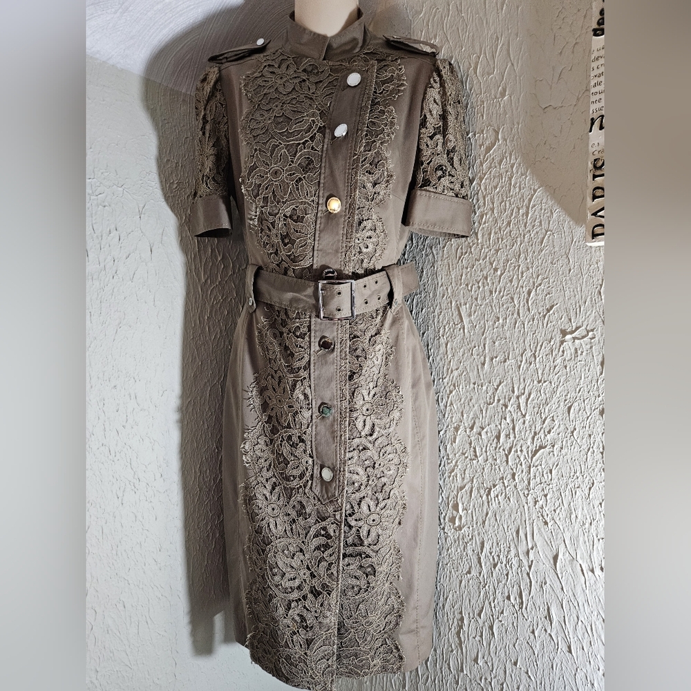Karen Millwn Lace-Trimmed Dress in Taupe